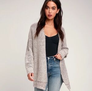 Lulus Alpine for You Burgundy and Cream Oversized Cardigan Sweater - Small